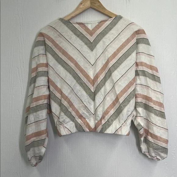 Zara - Striped Colorful Linen Blend Long Sleeve Crop Tie Blouse Size Medium - Picture 8 of 8